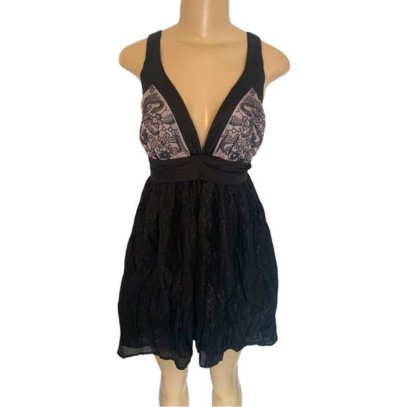 Lucca Couture Silk Blend Strappy Bra Style Deep-V Open-Back Empire Mini Dress - Picture 5 of 12